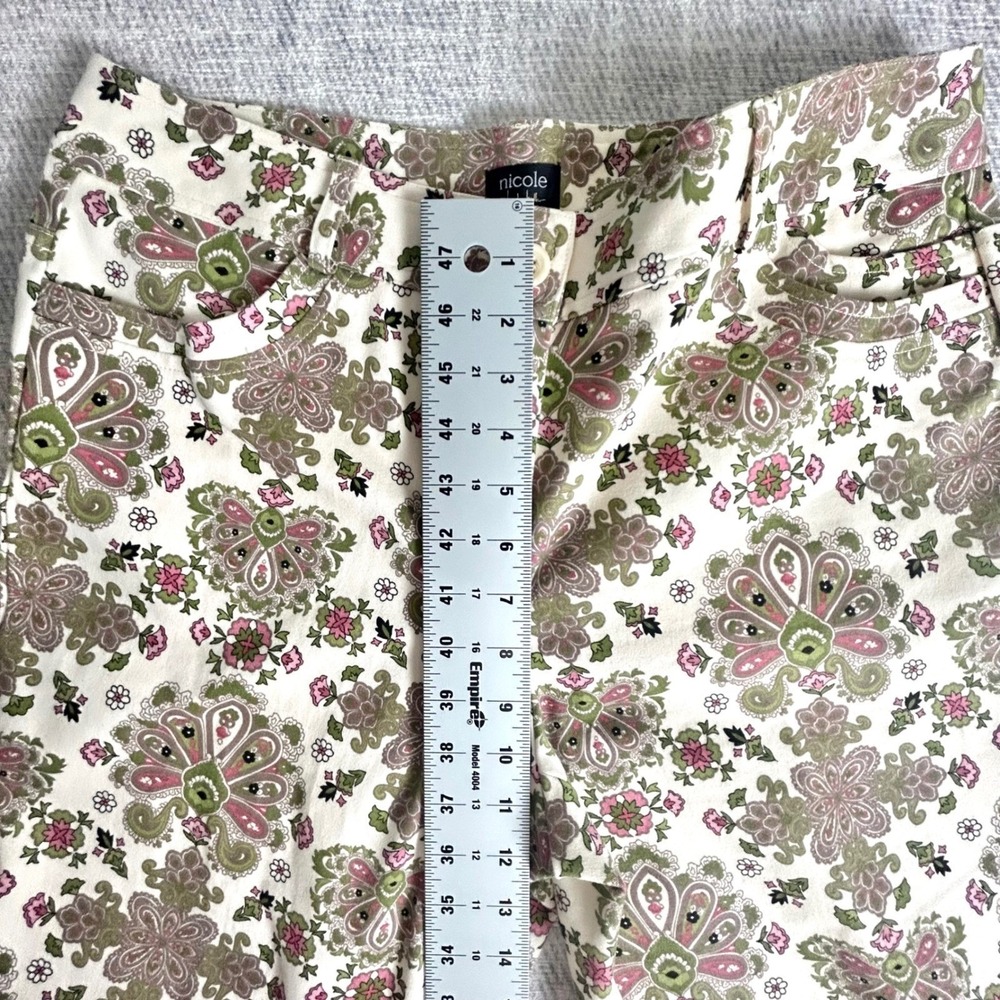 Nicole Miller Floral Paisley Print Flare Leg Pants Cottagecore Pink Green 10 - Picture 8 of 10